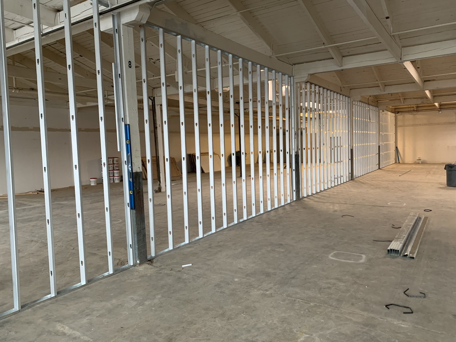 Metal stud partitions in a commercial interior